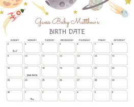 Space Theme Baby Due Date Calendar