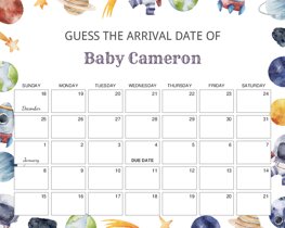 Watercolor Space Elements Baby Due Date Calendar