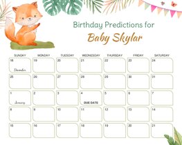 Watercolor Fox Baby Due Date Calendar