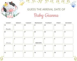 Adorable Little Cow Baby Due Date Calendar