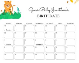 Tiger Baby Due Date Calendar
