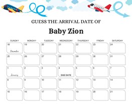 Two Flying Airplanes Baby Due Date Calendar