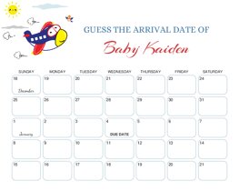 Cute Airplane Baby Due Date Calendar