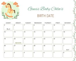 Toy Horse Design Baby Due Date Calendar
