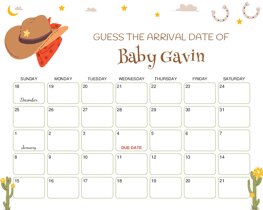 Cowboy Hat Cactus Baby Due Date Calendar