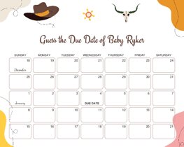 Wild West Cowboy Party Baby Due Date Calendar
