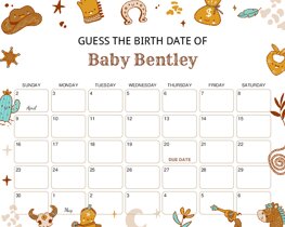Wild West Symbols Baby Due Date Calendar