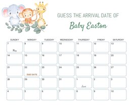 Cute Watercolor Animals Baby Due Date Calendar