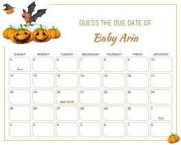 Halloween Pumpkins and Bat Baby Due Date Calendar