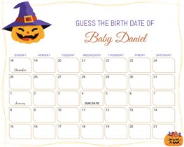 Flat Halloween Pumpkin Hat Baby Due Date Calendar