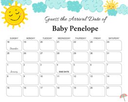 Happy Sun and Clouds Baby Due Date Calendar