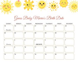 Happy Cute Suns Baby Due Date Calendar