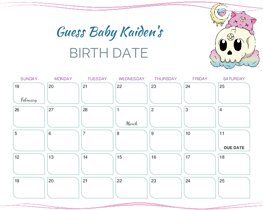 Goth Kawaii Cat and Skull Baby Due Date Calendar