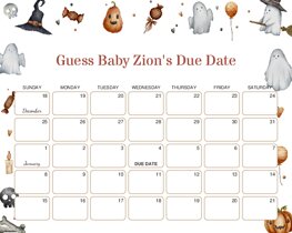 Watercolor Halloween Elements Baby Due Date Calendar