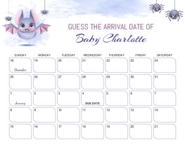 Cute Little Bat and Spiders Baby Due Date Calendar