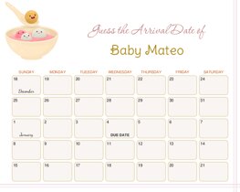 Dumplings in a Bowl Baby Due Date Calendar