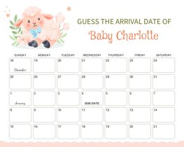 Cute Lamb and Flowers Baby Due Date Calendar