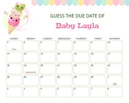 Ice Cream Baby Due Date Calendar