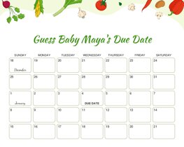 Vegetables Baby Due Date Calendar