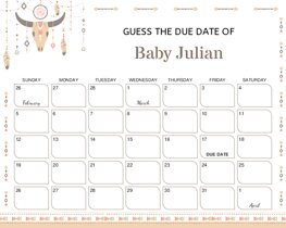 Boho Cow Baby Due Date Calendar