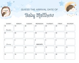 Cute Little Hedgehog Baby Due Date Calendar