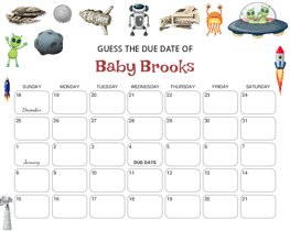 Outer Space Objects Baby Due Date Calendar