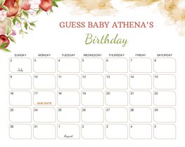 Watercolor Botanical Apple Baby Due Date Calendar
