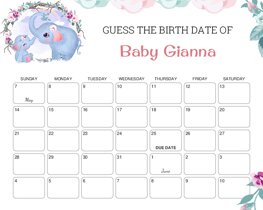 Elephants Baby Due Date Calendar