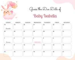 Watercolor Bunny Baby Due Date Calendar
