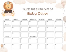 Watercolor Lion Baby Due Date Calendar