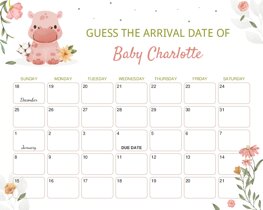 Watercolor Baby Hippo Baby Due Date Calendar