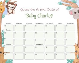 Cute Wild Animals Baby Due Date Calendar