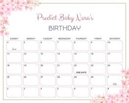Watercolor Cherry Blossom Floral Baby Due Date Calendar