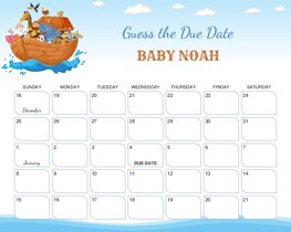 Noahs Ark with Animals Baby Due Date Calendar