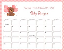 Teddy Bear with Balloons Baby Due Date Calendar