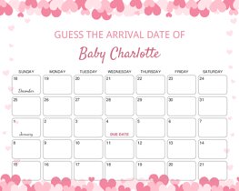 Valentine Pink Hearts Baby Due Date Calendar