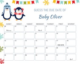 Happy Winter Penguins Baby Due Date Calendar