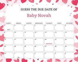 Pink Valentine Hearts Baby Due Date Calendar