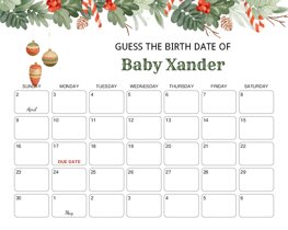 Watercolor Christmas Tinsel Baby Due Date Calendar