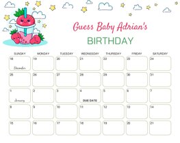 Cute Kawaii Strawberry Baby Due Date Calendar
