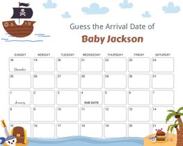 Pirates Ship and Island Baby Due Date Calendar