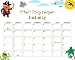 Pirate and Palm Trees Baby Due Date Calendar