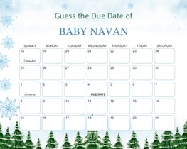 Watercolor Winter Trees and Snow Baby Due Date Calendar